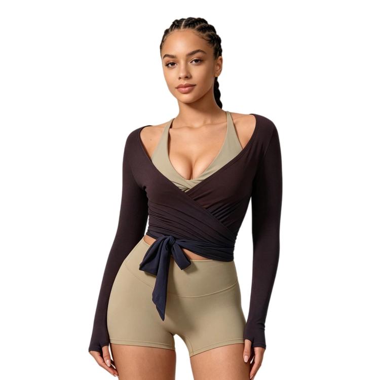Women Long-Sleeve Slim-Fit Yoga Top, Quick-Dry Pilates Fitness Shirt Sports Cover-Up, Size: L