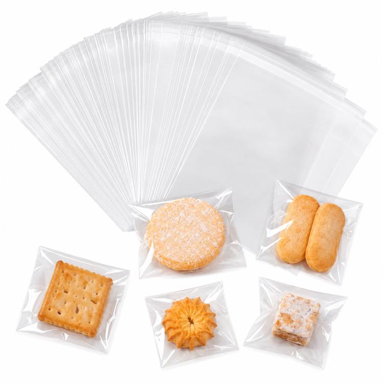 100pcs /Pack Clear Cellophane Bags Self Sealing Cello Bags 2.75 Mil Food Grade OPP Plastic Cookie Bags for Bakery  4.7x5.9+1.2inch Flap