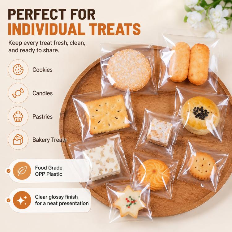 100pcs /Pack Clear Cellophane Bags Self Sealing Cello Bags 2.75 Mil Food Grade OPP Plastic Cookie Bags for Bakery  4.7x5.9+1.2inch Flap