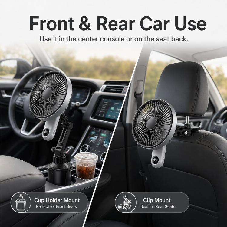 2 In 1 Car Seat Universal Adjustable Bracket With Wireless Fan - 170x216x83mm