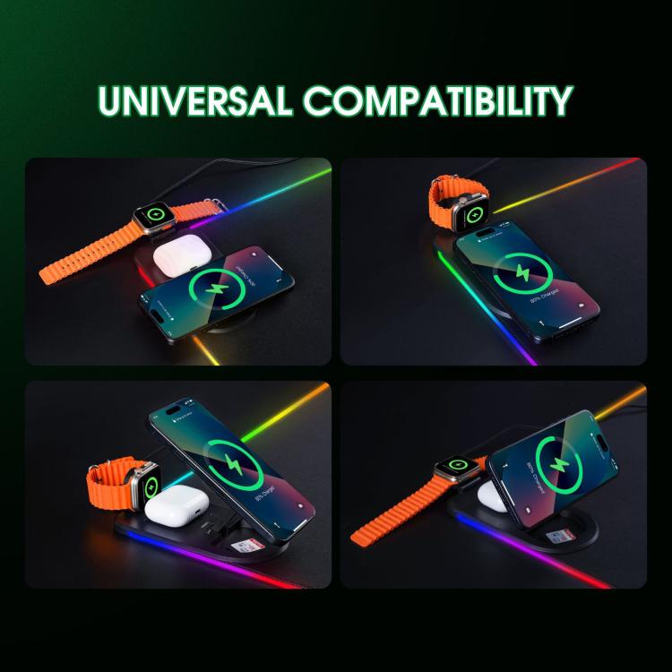 3 In 1 Magnetic Wireless Charging Station RGB Mouse Pad 15W Fast Wireless Charger Desk Mat For Phone, Watch, AirPods - 800x300x4mm