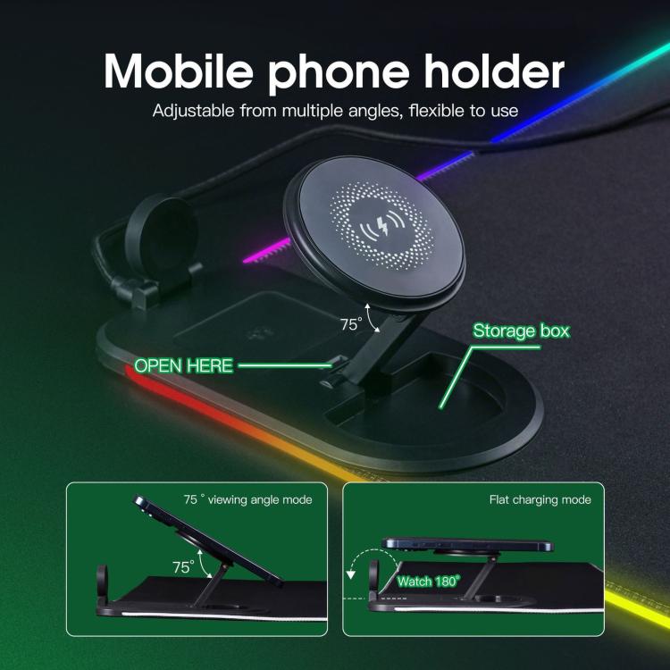 3 In 1 Magnetic Wireless Charging Station RGB Mouse Pad 15W Fast Wireless Charger Desk Mat For Phone, Watch, AirPods - 800x300x4mm