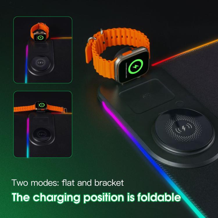 3 In 1 Magnetic Wireless Charging Station RGB Mouse Pad 15W Fast Wireless Charger Desk Mat For Phone, Watch, AirPods - 800x300x4mm