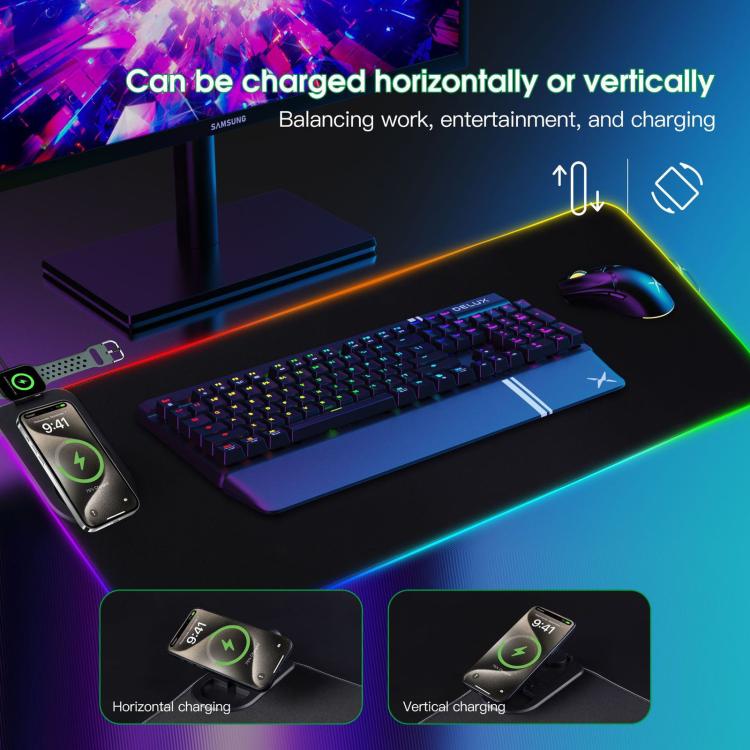 3 In 1 Magnetic Wireless Charging Station RGB Mouse Pad 15W Fast Wireless Charger Desk Mat For Phone, Watch, AirPods - 800x300x4mm
