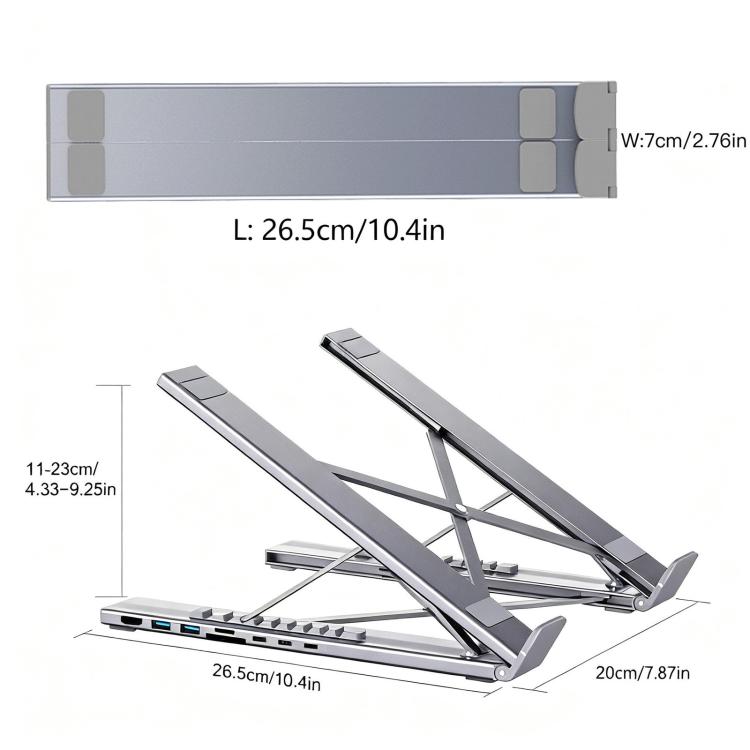 8-In-1 Laptop Stand With USB-C Hub Laptop Riser With Gigabit Ethernet, 4K HDMI, 2 USB 3.0, SD/TF, 100W PD, Foldable Portable Docking Station - Silver