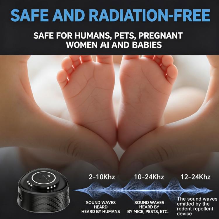 Intelligent Ultrasonic Mouse Repeller, Multi-Functional Mosquito & Cockroach Repellent Device - Black