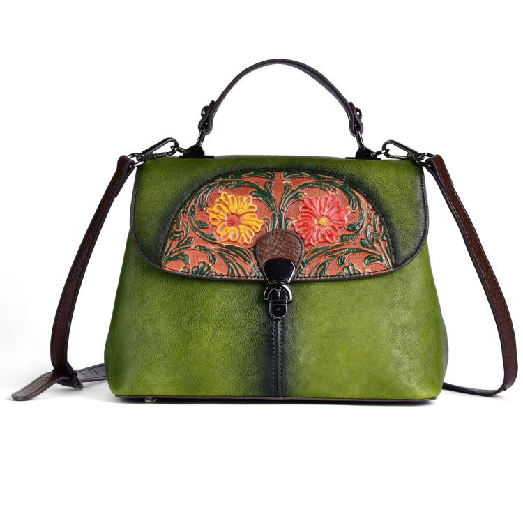 Top-Grain Cowhide Embossed Vintage Hand-Rubbed Color Handbag