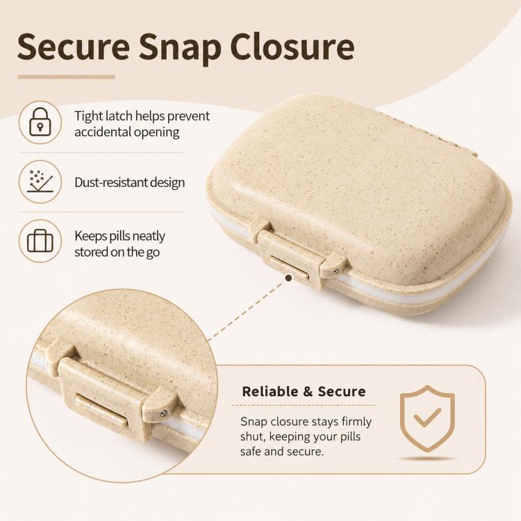 Travel Pill Organizer 8 Compartments Wheat Straw Pill Box for Purse Portable Pocket Medicine Case with Moisture-Proof Lids - Beige