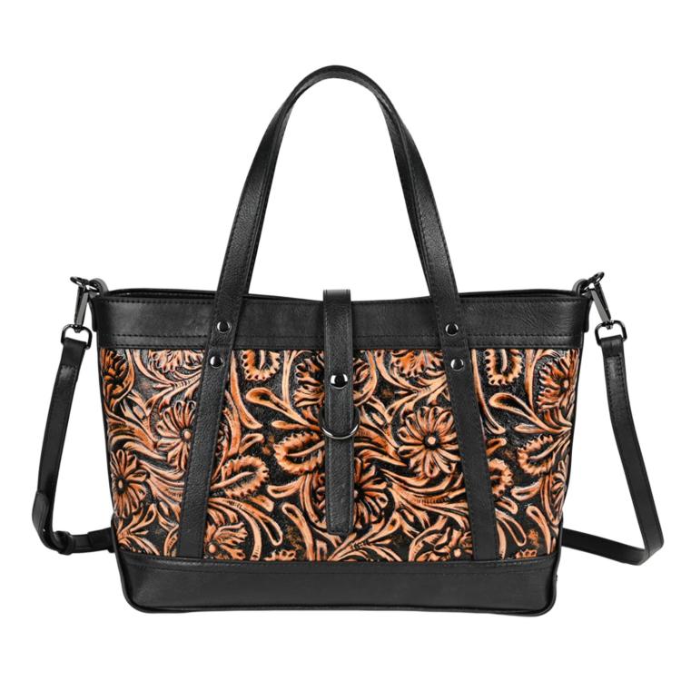 Carved Color-Block Women Handbag, Vintage Large-Capacity Crossbody Bag