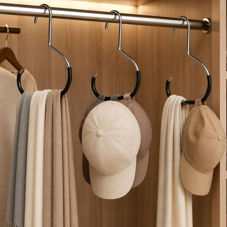 3pcs /Pack Metal Hat Hangers for Closet Baseball Cap Organizer Hooks Space Saving Ring Hanging Racks for Scarves, Belts, Ties, Shawls, Purses - Black