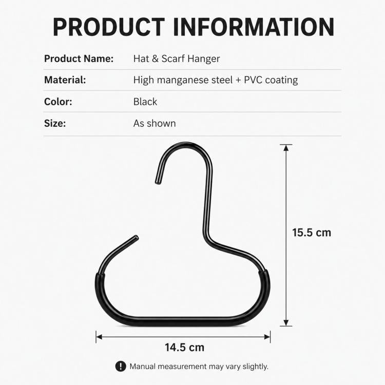 3pcs /Pack Metal Hat Hangers for Closet Baseball Cap Organizer Hooks Space Saving Ring Hanging Racks for Scarves, Belts, Ties, Shawls, Purses - Black