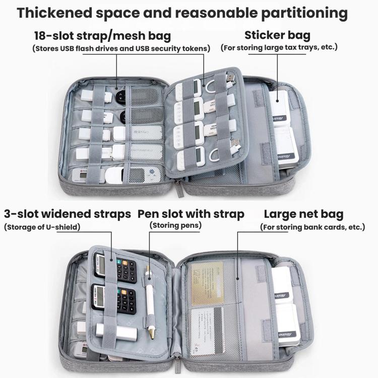 Baona BN-D009 Large-Capacity USB Flash Drive Bag Mini Bank Security Token Pouch, Spec: Double Layer 11 Cells  - Gray