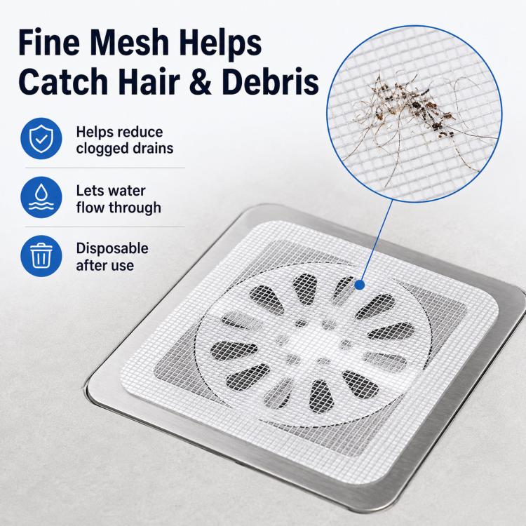 50pcs Disposable Shower Drain Hair Catcher Mesh Stickers Drain Cover Catcher for Bathroom, Bathtub, Kitchen Sink 4x4 Inch Square