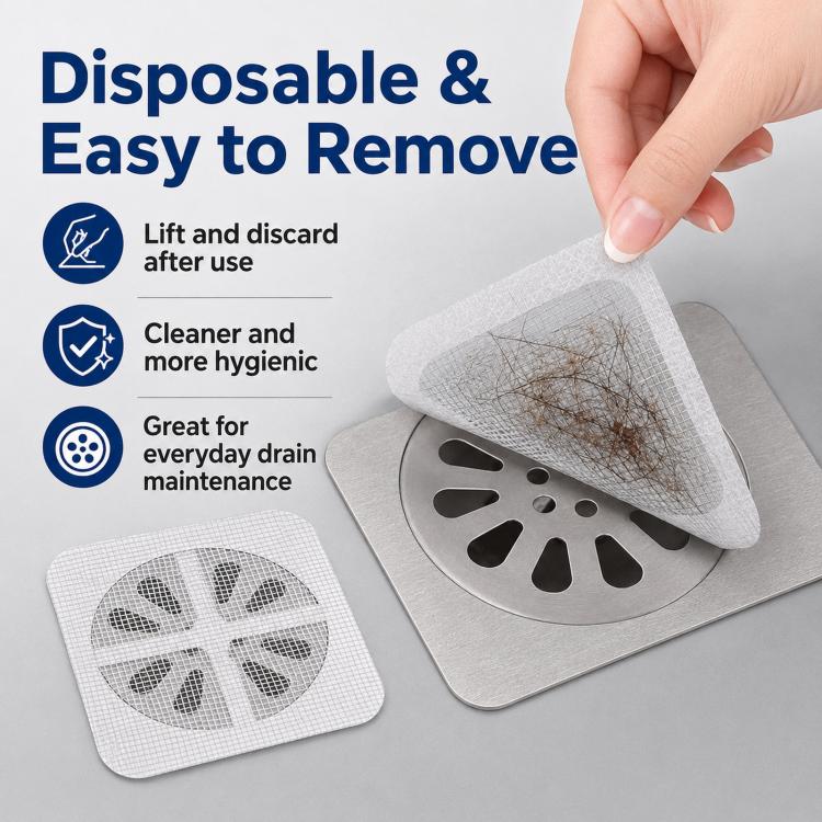 50pcs Disposable Shower Drain Hair Catcher Mesh Stickers Drain Cover Catcher for Bathroom, Bathtub, Kitchen Sink 4x4 Inch Square