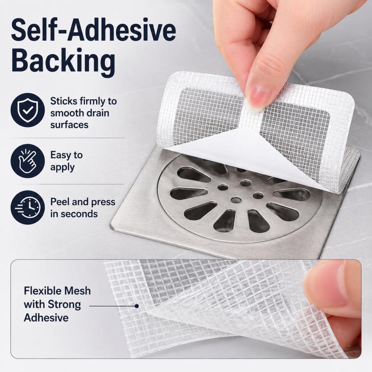 50pcs Disposable Shower Drain Hair Catcher Mesh Stickers Drain Cover Catcher for Bathroom, Bathtub, Kitchen Sink 4x4 Inch Square