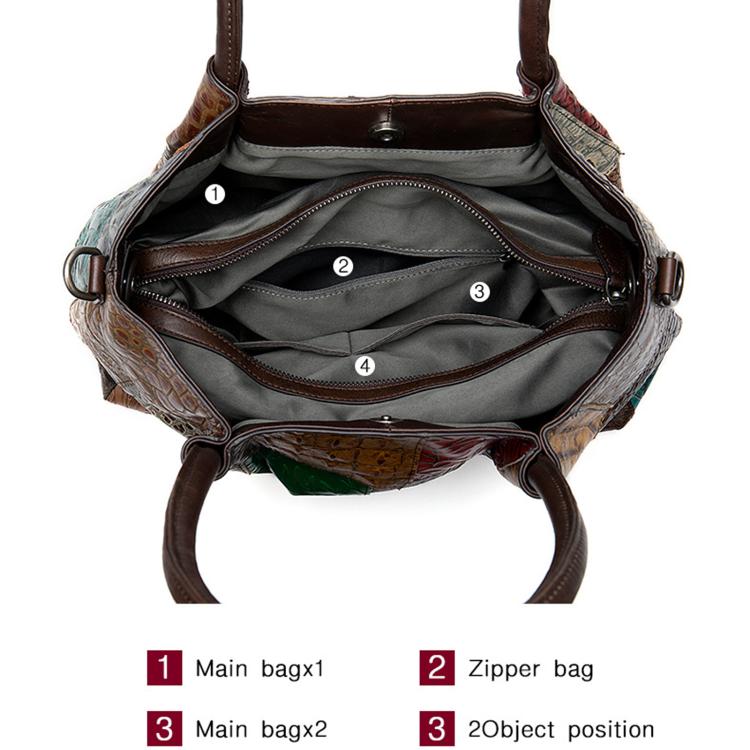Ethnic-Style Leather Women Handbag Handcrafted Color-Blocked Large-Capacity Shoulder Bag - Random Color