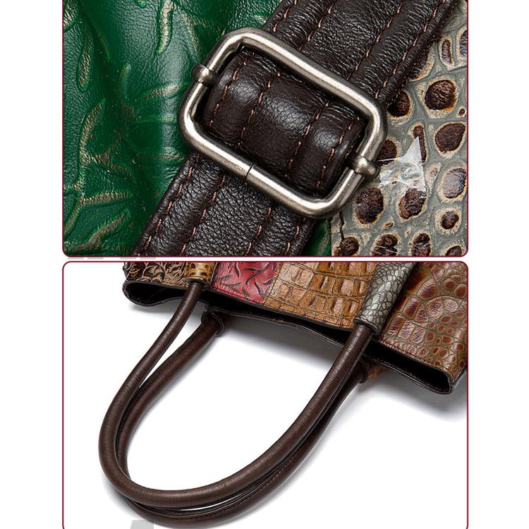 Ethnic-Style Leather Women Handbag Handcrafted Color-Blocked Large-Capacity Shoulder Bag - Random Color