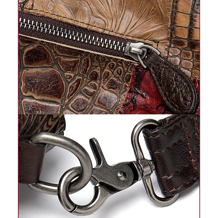Ethnic-Style Leather Women Handbag Handcrafted Color-Blocked Large-Capacity Shoulder Bag - Random Color