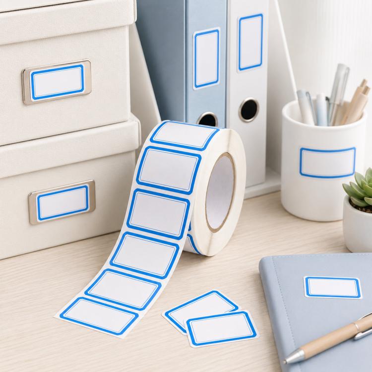 500pcs /Roll Write-On Labels with Color Borders 1.57 x 0.98 Inch Self-Adhesive File Folder Labels Easy Writing Blank Stickers - Blue