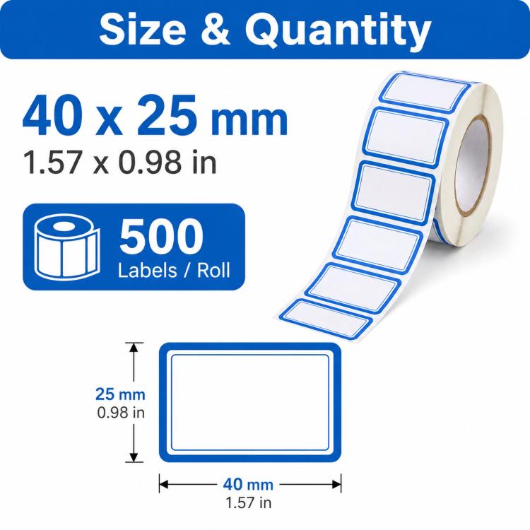 500pcs /Roll Write-On Labels with Color Borders 1.57 x 0.98 Inch Self-Adhesive File Folder Labels Easy Writing Blank Stickers - Blue