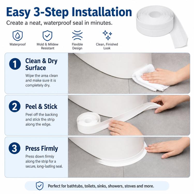1.45 Inch x 4.9 Feet Self-Adhesive Caulk Strip Peel and Stick Caulk Tape for Bathtub, Toilet Base, Kitchen Sink, Shower, Gas Stove, Flexible Corner Sealer Protector - White