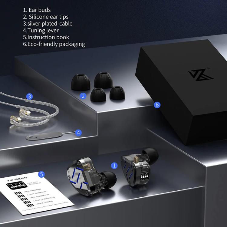 KZ-ZAT 1.2m Wired In-Ear Earhones With 1 Dynamic Driver and 8 Balanced Armature Drivers Hi-Fi Stage Monitoring Earbuds, Spec: With Mic