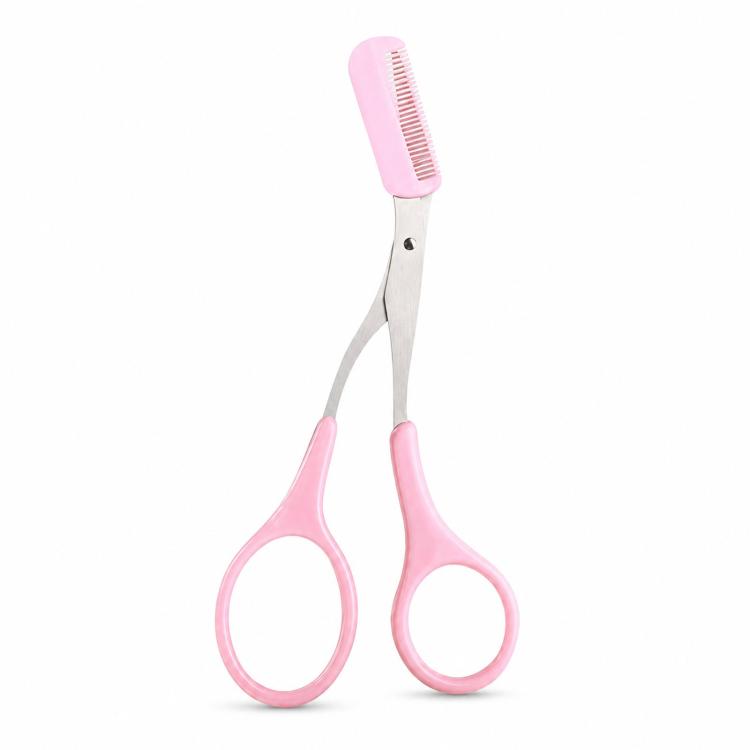 Eyebrow Scissors with Comb 2-in-1 Stainless Steel Curved Eyebrow Trimmer Scissors Beauty Shears for Women - Pink
