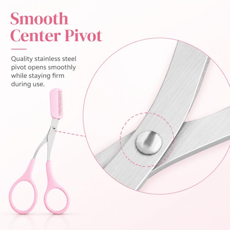Eyebrow Scissors with Comb 2-in-1 Stainless Steel Curved Eyebrow Trimmer Scissors Beauty Shears for Women - Pink