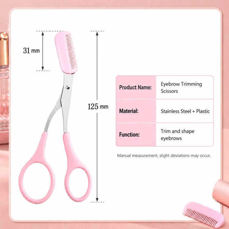 Eyebrow Scissors with Comb 2-in-1 Stainless Steel Curved Eyebrow Trimmer Scissors Beauty Shears for Women - Pink