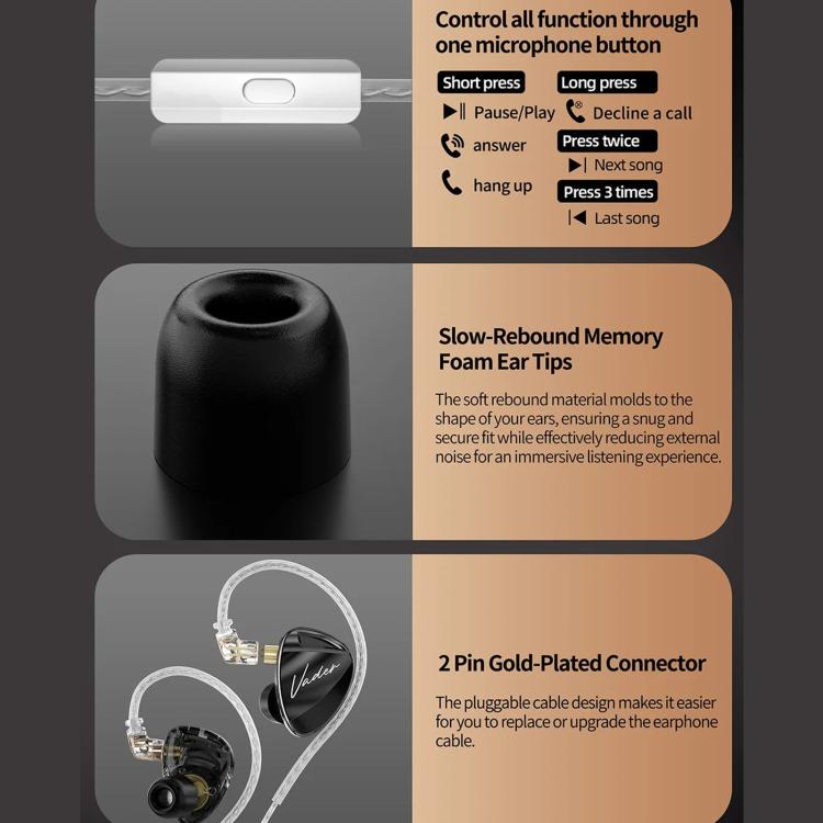 KZ Vader 6-driver Dynamic In-Ear Hi-Fi Music 1.2m Wired Earphones, Spec: Balanced With Mic Type-C