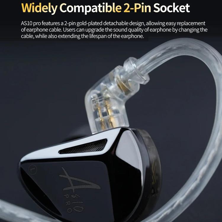 KZ AS10 PRO 10-driver Dynamic Driver In-Ear Hi-Fi Music 1.2m Wired Earphones, Spec: With Mic