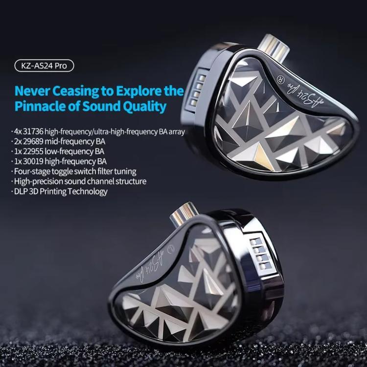 KZ AS24 PRO 24-driver Dynamic Driver HIFI In-Ear 1.2m Wired Gaming Earphones, Color: Basic Without Mic