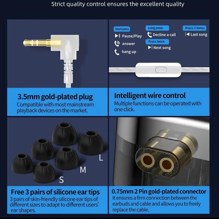 KZ AS24 PRO 24-driver Dynamic Driver HIFI In-Ear 1.2m Wired Gaming Earphones, Color: Basic With Mic