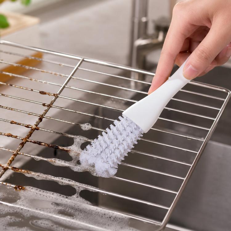 2-in-1 Grill Grate Cleaning Brush Wire Rack Cleaner with Tail Scraper, Handheld Stove Crevice Seam Brush - OPP Packaged