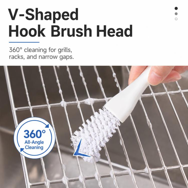 2-in-1 Grill Grate Cleaning Brush Wire Rack Cleaner with Tail Scraper, Handheld Stove Crevice Seam Brush - OPP Packaged
