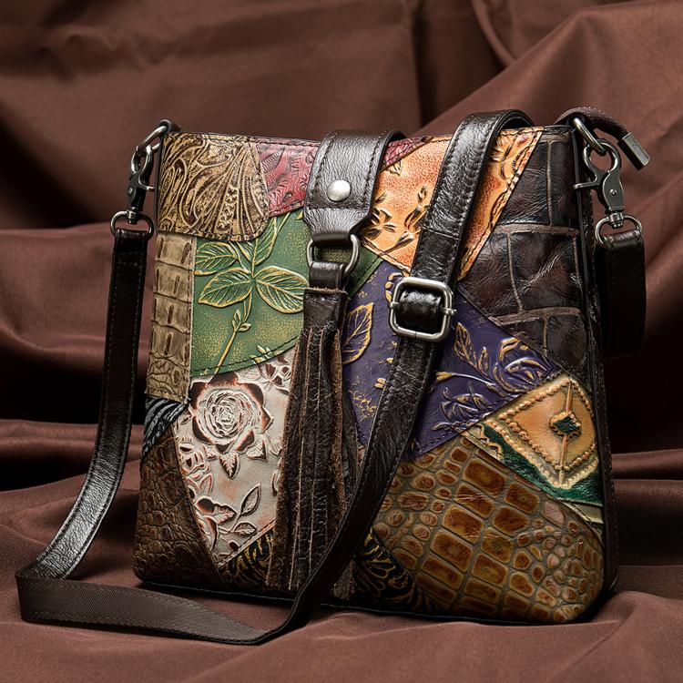 Leather Patchwork Women Bag Vintage Shoulder Crossbody Bag - Random Color Combination