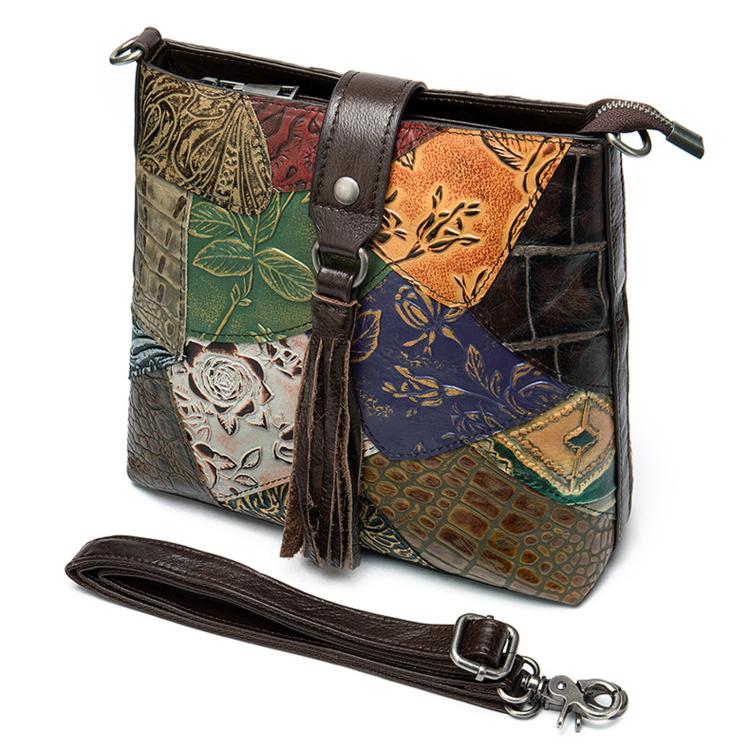 Leather Patchwork Women Bag Vintage Shoulder Crossbody Bag - Random Color Combination
