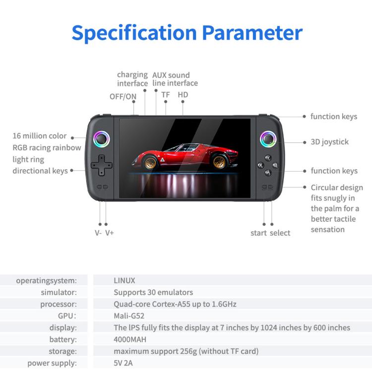 SJGAM M27 Handheld Gaming Console 7 Inch 3D Large Screen HD Portable Console, Spec: 64GB