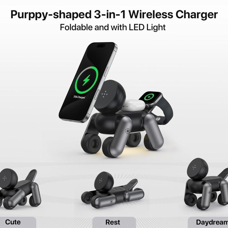 Puppy-Shaped 3 In 1 Wireless Charging Stand Magnetic Charging Base, For IPhones / IWatch / AirPods