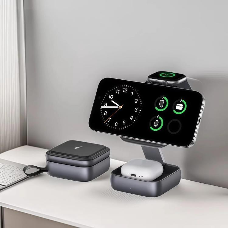 Foldable Magnetic 3 In 1 Desktop Phones Wireless Charger  - Dark Gray