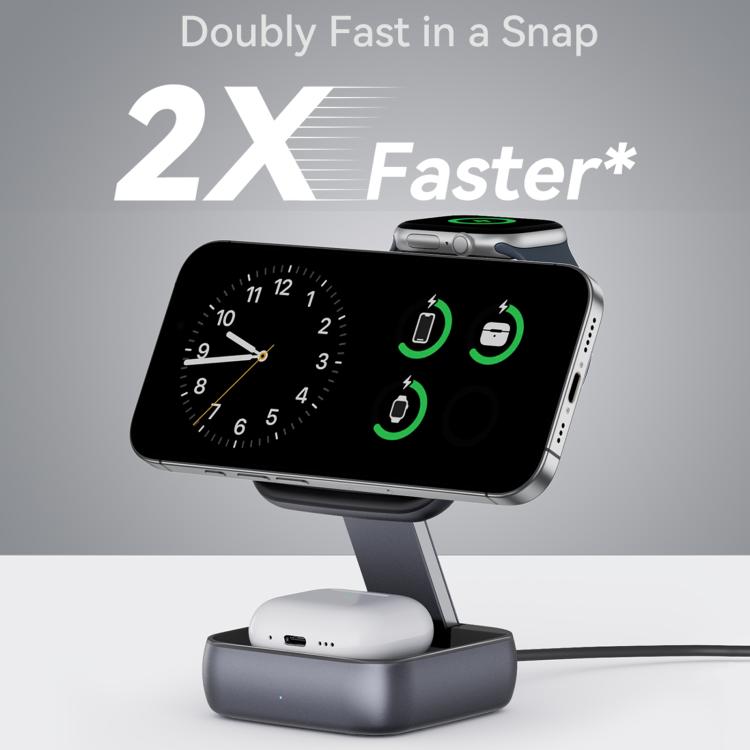 Foldable Magnetic 3 In 1 Desktop Phones Wireless Charger  - Dark Gray