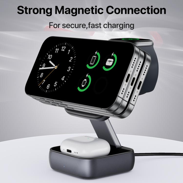 Foldable Magnetic 3 In 1 Desktop Phones Wireless Charger  - Dark Gray