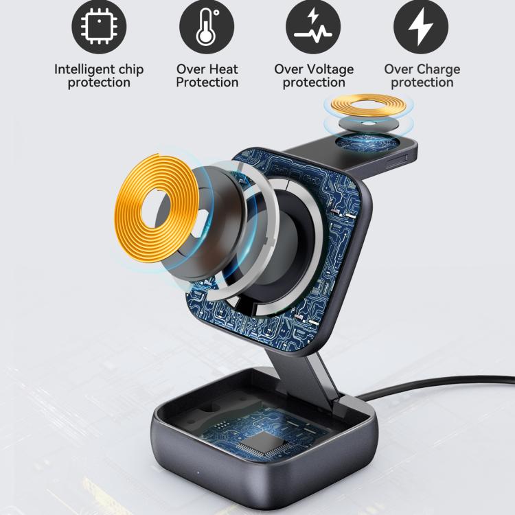 Foldable Magnetic 3 In 1 Desktop Phones Wireless Charger  - Dark Gray