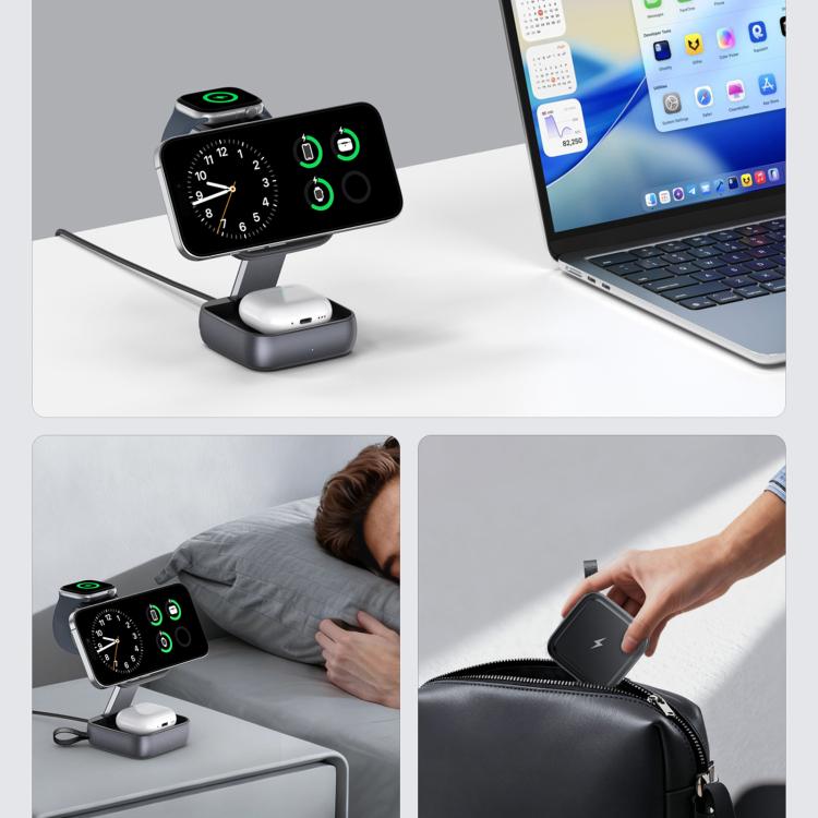Foldable Magnetic 3 In 1 Desktop Phones Wireless Charger  - Dark Gray