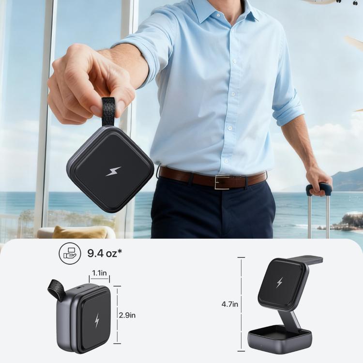 Foldable Magnetic 3 In 1 Desktop Phones Wireless Charger  - Dark Gray