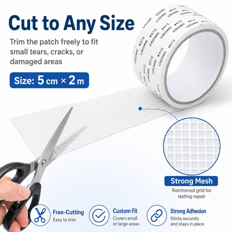 5cm x 2m Window Screen Repair Tape Strong Adhesive Screen Patch Fiberglass Mesh Repair Tape for Holes, Tears - White