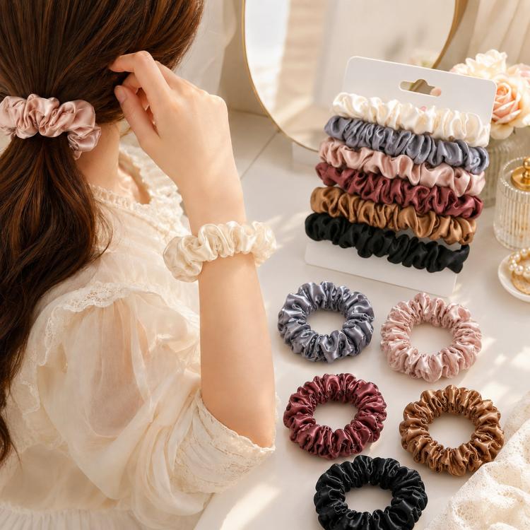 6pcs /Pack Satin Hair Scrunchies Set Minimalist Soft Hair Ties for Women and Girls Gentle No-Damage Silk-Like Hair Accessories - 1374