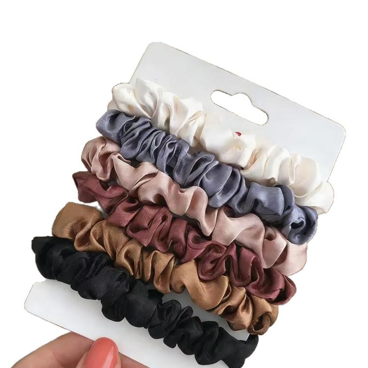 6pcs /Pack Satin Hair Scrunchies Set Minimalist Soft Hair Ties for Women and Girls Gentle No-Damage Silk-Like Hair Accessories - 1374