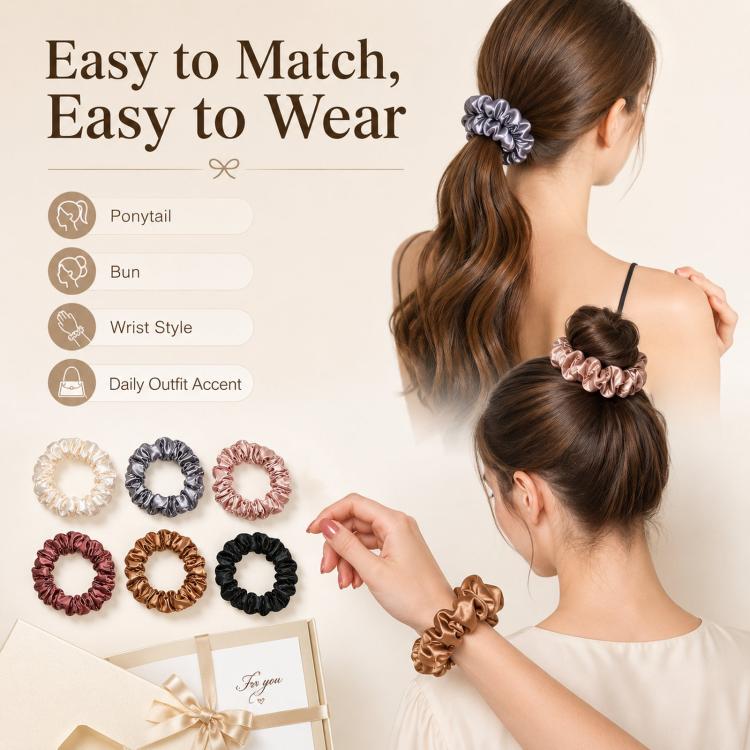 6pcs /Pack Satin Hair Scrunchies Set Minimalist Soft Hair Ties for Women and Girls Gentle No-Damage Silk-Like Hair Accessories - 1374