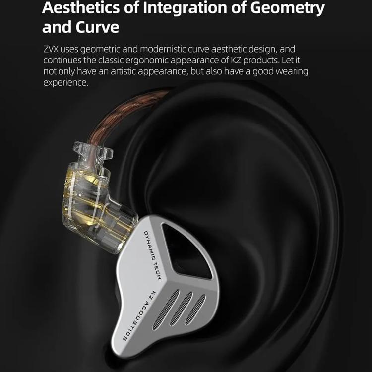 KZ-ZVX Dynamic In-Ear 1.2m Wired Earphones Deep Bass Hi-Fi Monitoring Earphones, Color: Silver With Mic